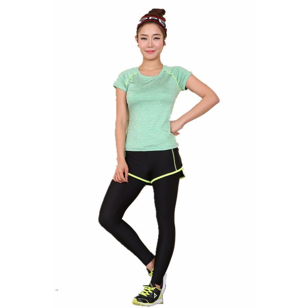 CPG Global Spring Summer Stretched 2 Pieces Sets Short Sleeves Gym Running Sports Shirt with Yoga Pant S41+J01