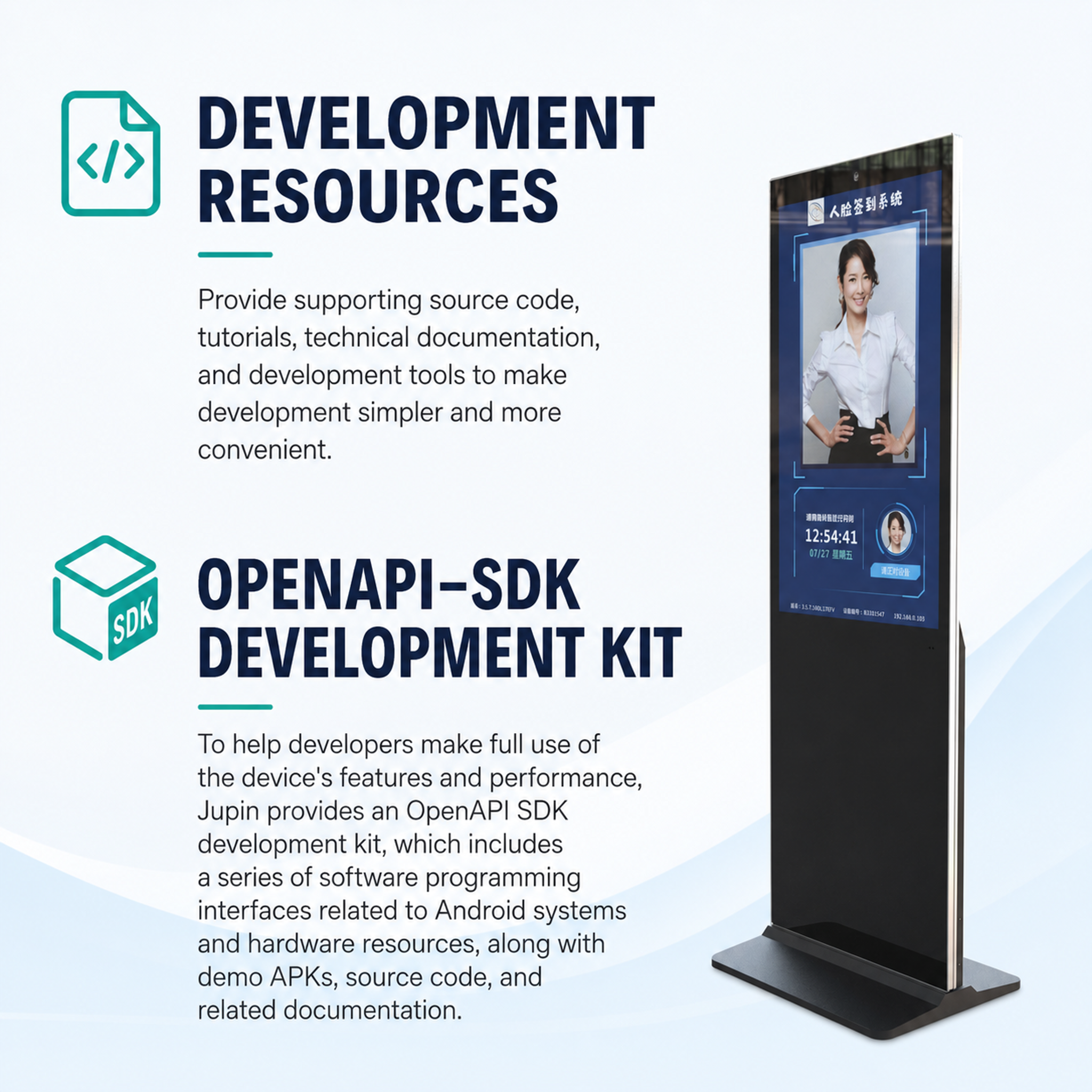 43 inch Floor Standing Face Recognition Attendance Kiosk with Touch Screen