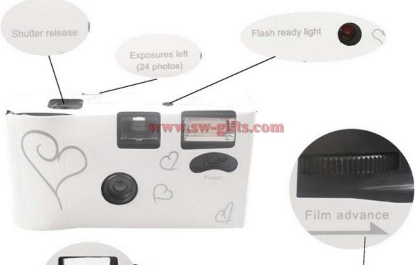 Single Use Disposable Wedding Bridal Camera 36 photos Silver Funny Heart With Flash and Table Card