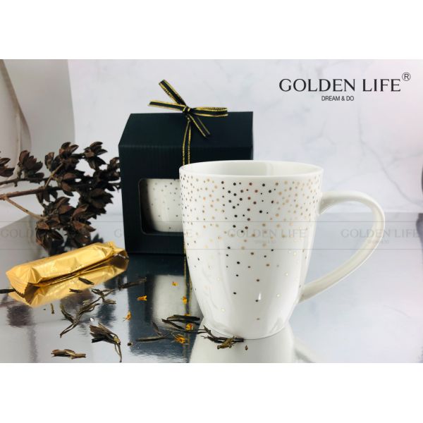 Fine Bone Spot Decal Handgrip 350ml Ceramic Coffee Mug