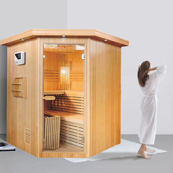 OEM Double Bench Corner Style Indoor Steam Sauna Room With 6KW Stove