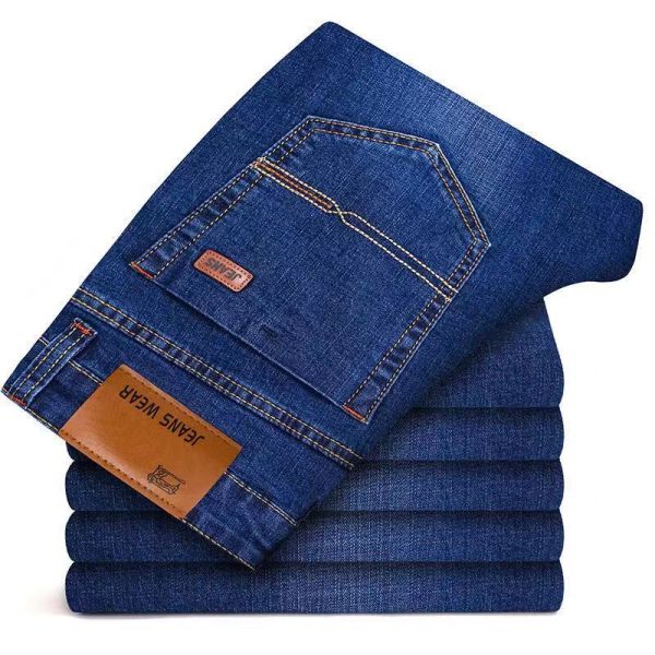 Thick Stretch Mens Jeans Loose Straight Tube High Waist Plus Size Casual Wash SAND WASH