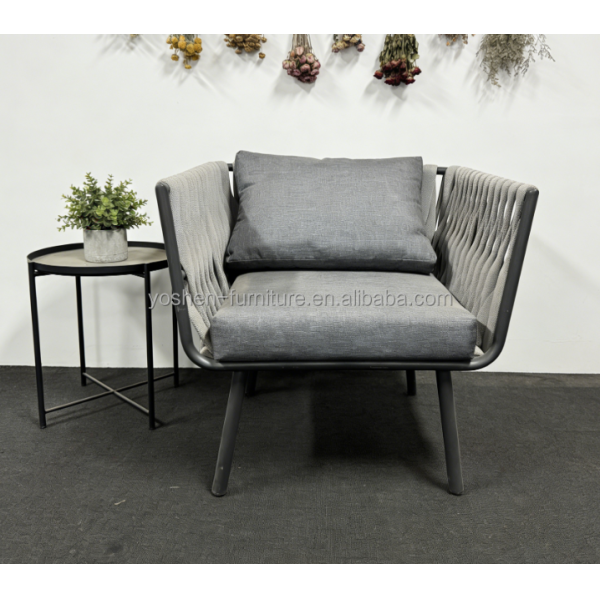 Outdoor Rope Woven Armchair with Cushion for Patio Garden Balcony
