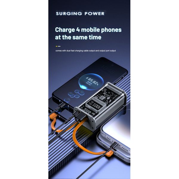 Quick Charge Mini Power Bank 22.5w 10000mah With 4 Lines Built In Cable