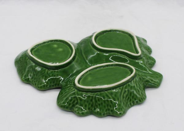 Ceramic Cabbage Plate Green Leaf 3 Section Serving Platter for Table Restaurant