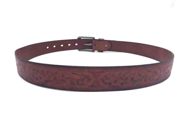 100-140cm Floral Mens Casual Western Leather Belts Square Alloy Buckle 38mm Wide