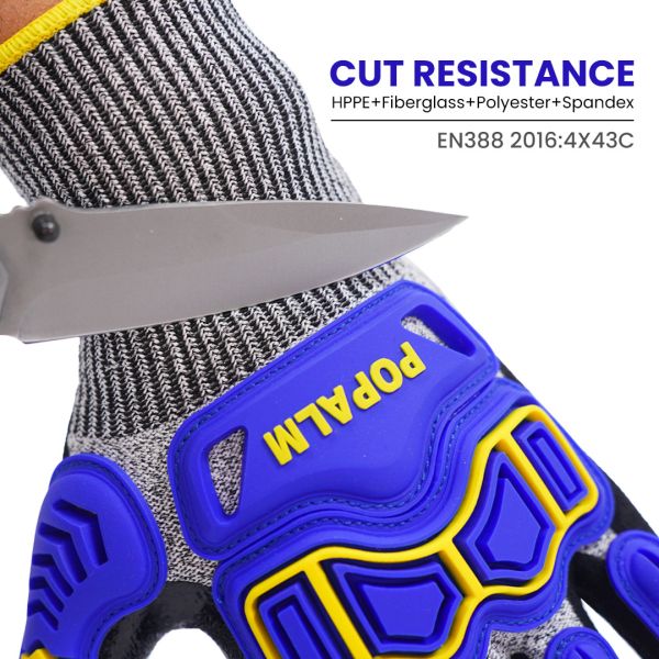 Guantes de trabajo de seguridad contra impactos TPR de calibre 13 Pantalla de lija de nitrilo negro Guantes de trabajo resistentes al tacto con muleta de pulgar reforzada