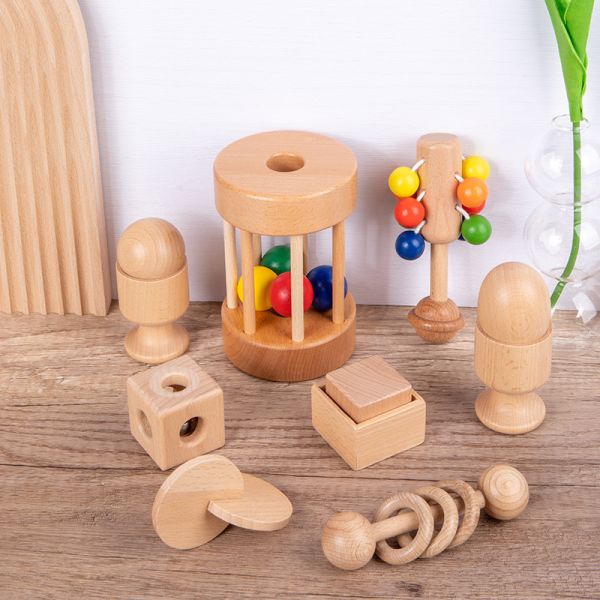 Montessori Teaching Aids Wooden Cube Egg Ball Cup Practice Grasping For Infants