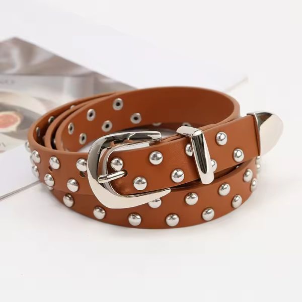 Manufacture Price Women Alloy Buckle PU Strap Studded Rivet Waist Belt Decorative Handmade Waistband Casual Waist Belt