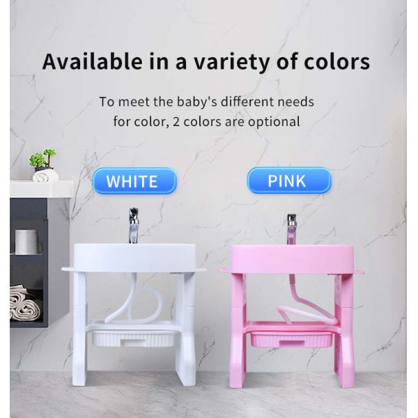 Ouninbear Sink Kids Wash Basin Plastic With Light And Water Tank In White