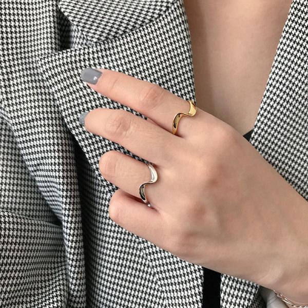 Lanciashow 925 Sterling Silver Gold Plated Jewelry Open Ring Irregular Wavy Shape