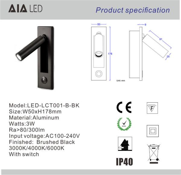LED wall lamp modern switch hotel room bedroom bedside lamp reading light