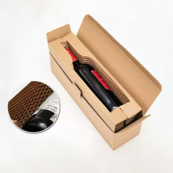 Single Honeycomb Box Wine Bottle Crush Resistant  Corrugated Packaging Box For 750ml