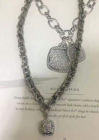 (N-96) Fashion Women  Necklace Silver Plated Oval Link Chain with Cubic Zircon Pendant
