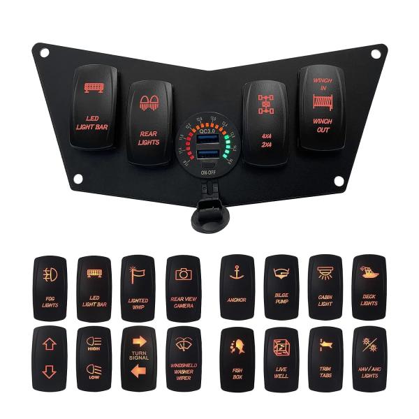 Custom Make 4 Gang Boat Waterproof Switch Panel With Voltmeter Dual USB Socket