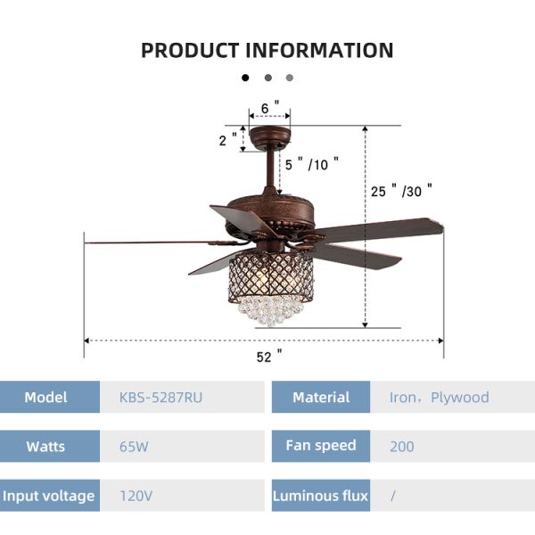 52Inch Remote Control 120V Modern Crystal Ceiling Lamp In Dining Room