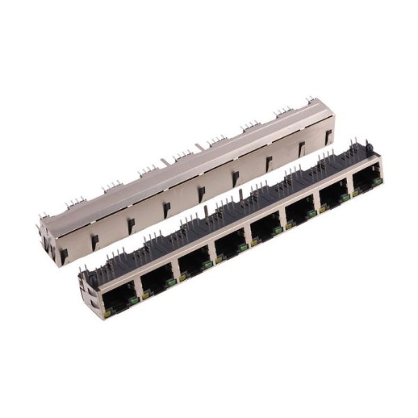 1 * 8Port RJ 45 Female Jack Network 8p8c RJ45 Connector With Shielded LED Light