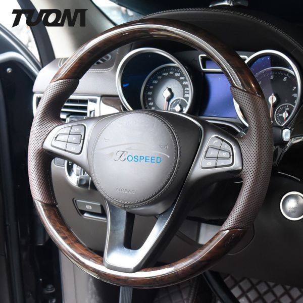 Mercedes Benz W205 Wood Steering Wheel Brown Perforated Leather Custom
