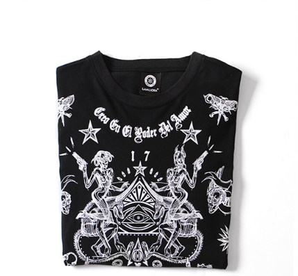 Fashional street hip hop style with skull printed wholesale men's oversize cotton t shirt