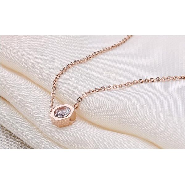 Stainless Steel Jewelry Fashion Pendant Necklace Rose Gold Diamond Necklace