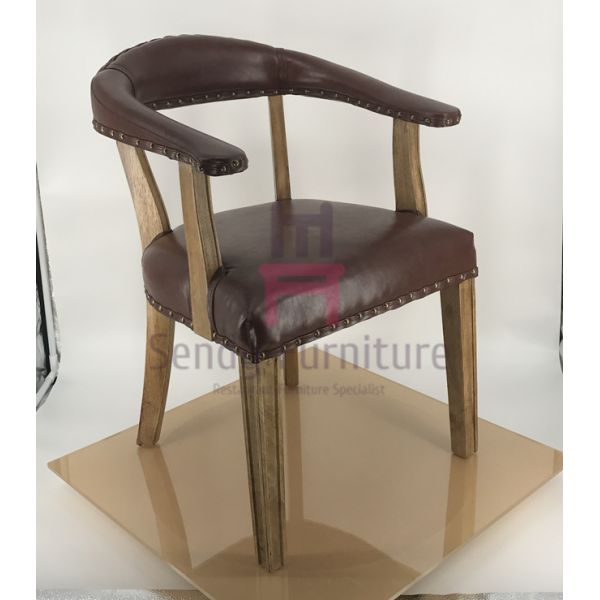 Стул Брауна крытый деревенский кожаный/крепкая древесина дуба обедая стул с подлокотником