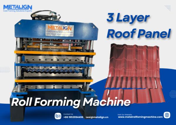 Three Profile Metal Roofing Roll Forming Line With Hydraulic Cutter