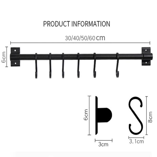 Novelty Hooks 30cm Metal Rod Non Perforated Spice Storage for Kitchen Utensil Hanging