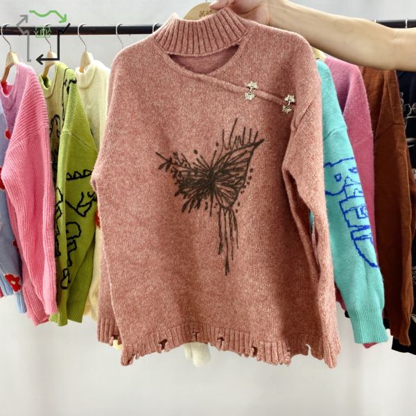 Pattern Wool Women's Second Hand Sweaters Casual Long Sleeve Pullover Winter Warm