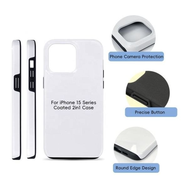 Coque de téléphone portable vierge en TPU PC 2 en 1 robuste avec sublimation 3D pour iPhone 14 15 16 Pro Plus Max