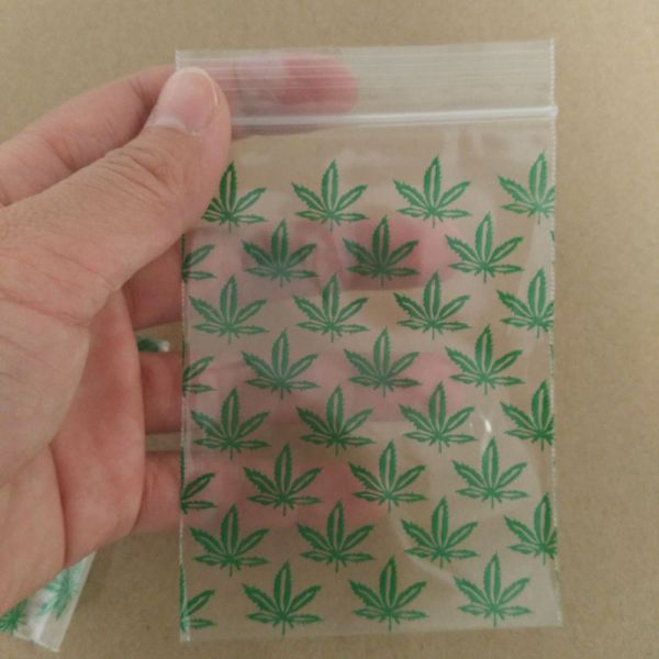 7.5x11.5 Cm Green Weed Mini Plastic Zipper Bags For Rings Earrings Jewelry