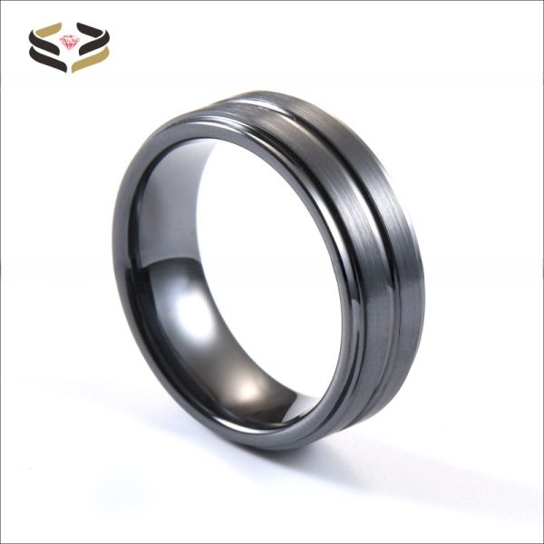 Banda de bodas de cerámica negra de 8 mm, centrada y decorada para hombres, regalo de aniversario