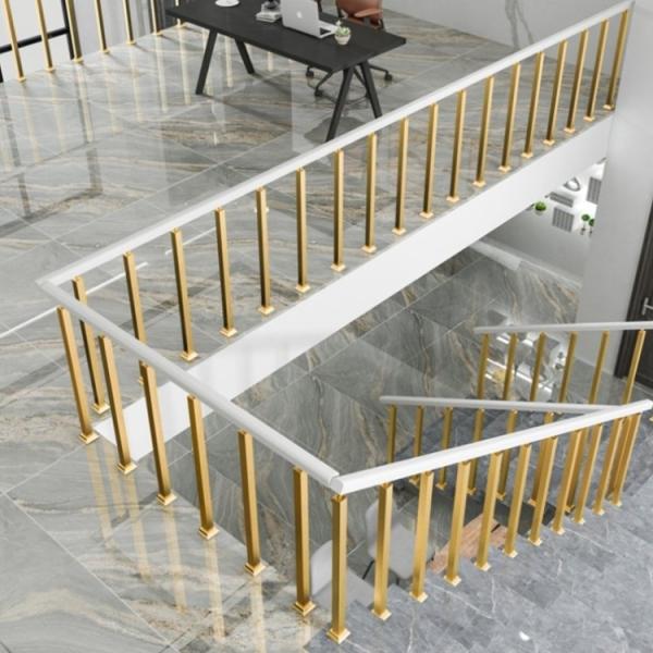 Aluminum Metal Stair Railing Gold Tubular Steel Railings Design Customizable