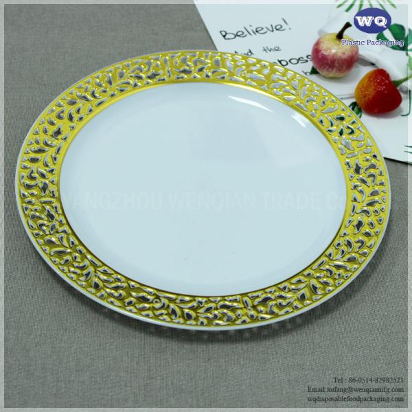 7.5'' Hot Selling Plastic Plate With Gold Rim, Factory Wholesale Bulk Wedding Elegant Gold Disposable Dinnerware Sets
