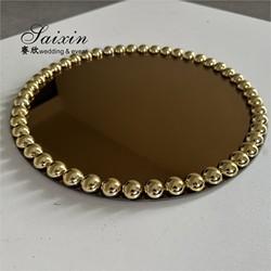 Placa de carregador de plástico de ouro vermelho com arestas de contas 13 Placa de vidro espelho