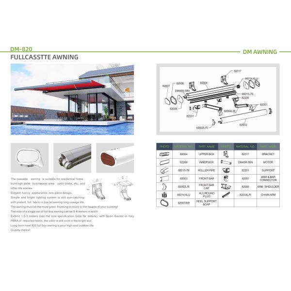 Роскошный современный полный кассетный тент на заказ Сдвигаемые моторизованные наружные водонепроницаемые тени патио