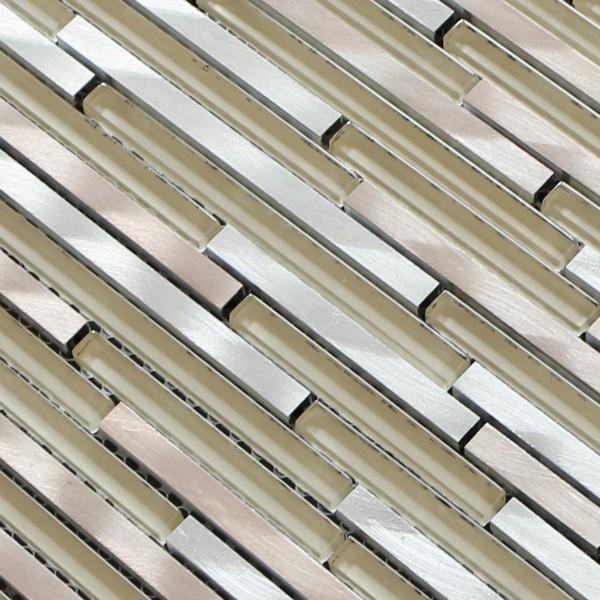 Slim strip glass mix metal mosaic puzzle pattern for interior and exterior decoration