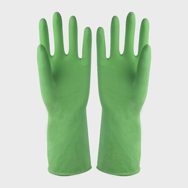 Cotton Flocklined Rubber Household Kittchen Rubber Gloves Anti-Oil Dishwashing Gloves