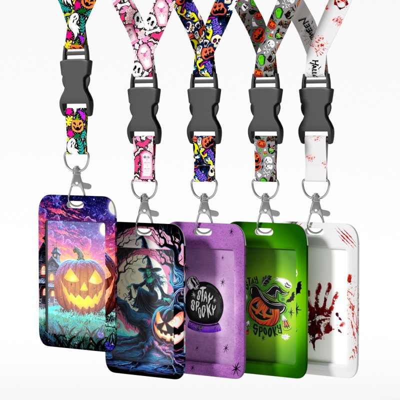 Casual Halloween Work Identity Badge Holder with Printed Logo and Lanyard Festival Auto Industry Specific ID Card Holder