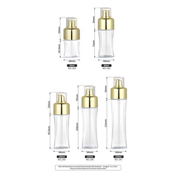 50ml 150ml Plastic Cosmetic Spray Bottle Golden Press Fine Mist Pump Sprayer