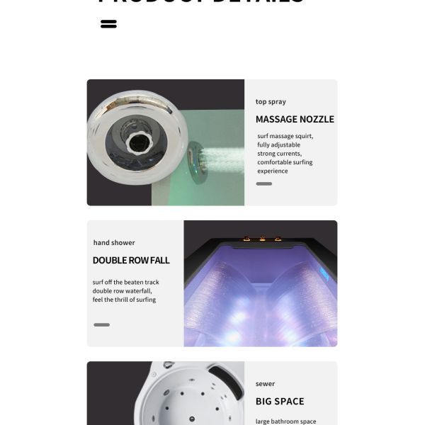 White Acrylic Massage Bathtub with Stainless Steel Frame