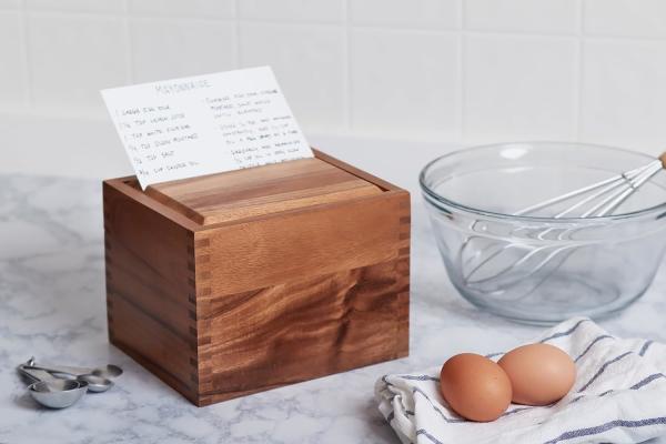 Wooden Kitchen Box Acacia Wood Recipe Box with Divider Tabs