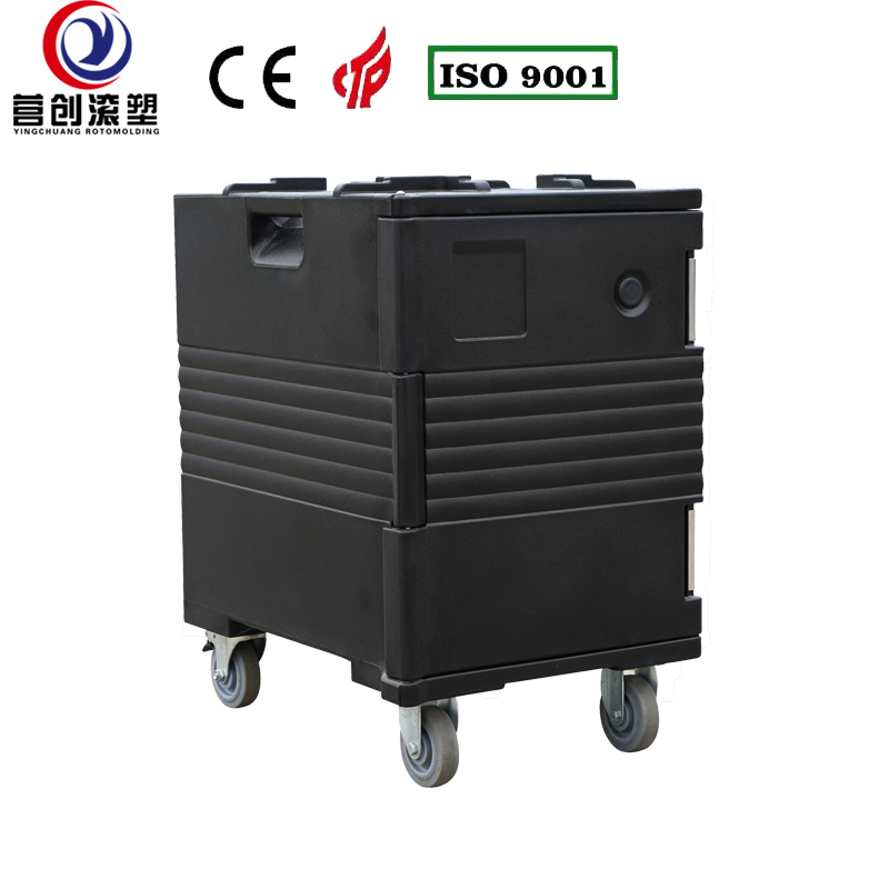 YINGCHUANG OEM 90L Black Large Wheeled Rotomolded Large Insulated Box, Thick PU Foam Hot & Cold Holding GN Pan Food Transport Cabinet For Central Kitchen Catering Canteen
