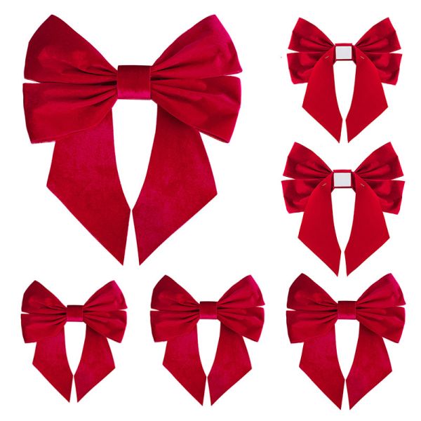 MSD Window Decor Giant Velvet Bow with 3D Decor Customizable Red Velvet Ribbon Bows