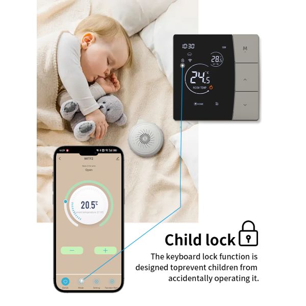 SIXWGH Smart WiFi Thermostat for Hotel Use Tuya App Voice Control Electric Floor Heating 16A Load LCD Temperature Controller