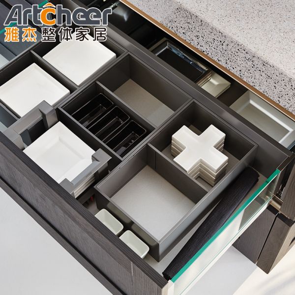 Armario de cocina de estilo americano clásico de madera sólida gris en color gris y blanco