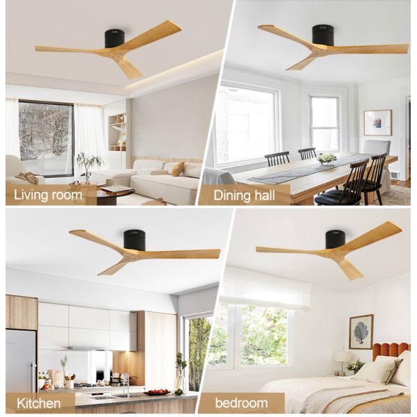 3 lâminas Ventilador de teto de madeira com controle remoto Motor DC silencioso Alta velocidade