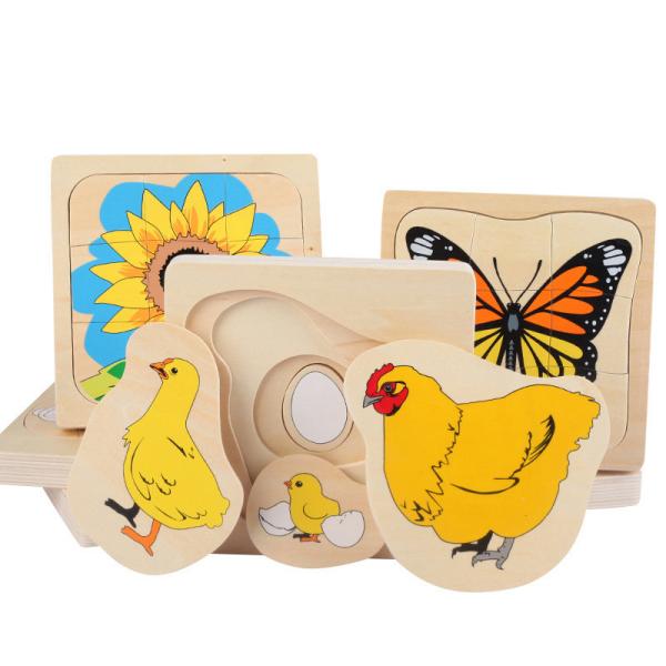Montessori early childhood education toys growth process Montessori animals and plants men and women multi-layer puzzle