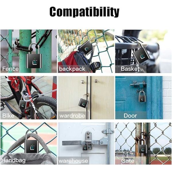 Fingerprint Padlock USB Rechargeable Security Keyless Lock IP67 Waterproof Indoor Outdoor Zinc Alloy Smart Padlock Custom Logo