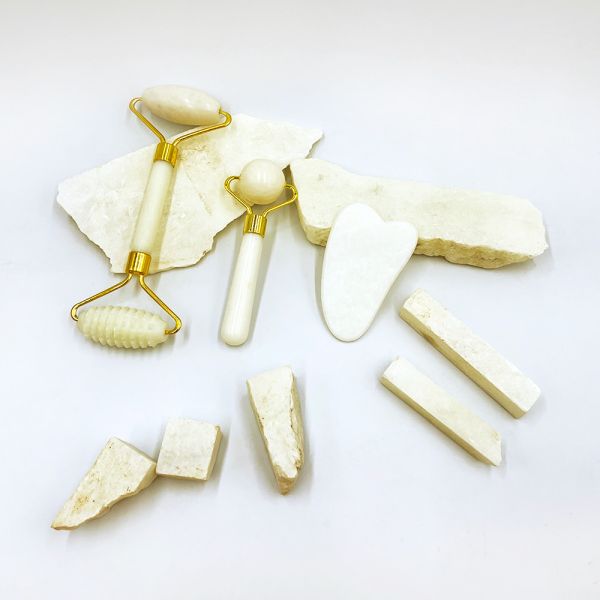 Face Neck Body Massage Natural Jade Roller Gua Sha Set with Double Head Xiuyan Stone