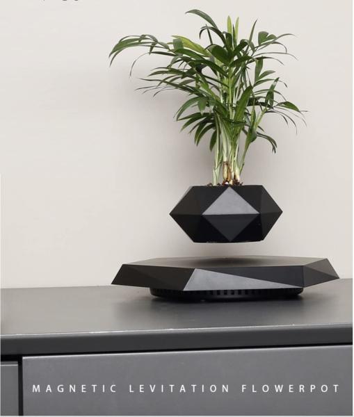 Black Hexagon Magnetic Levitation Plant Levitating Air Bonsai Pot 360 Degree Rotation